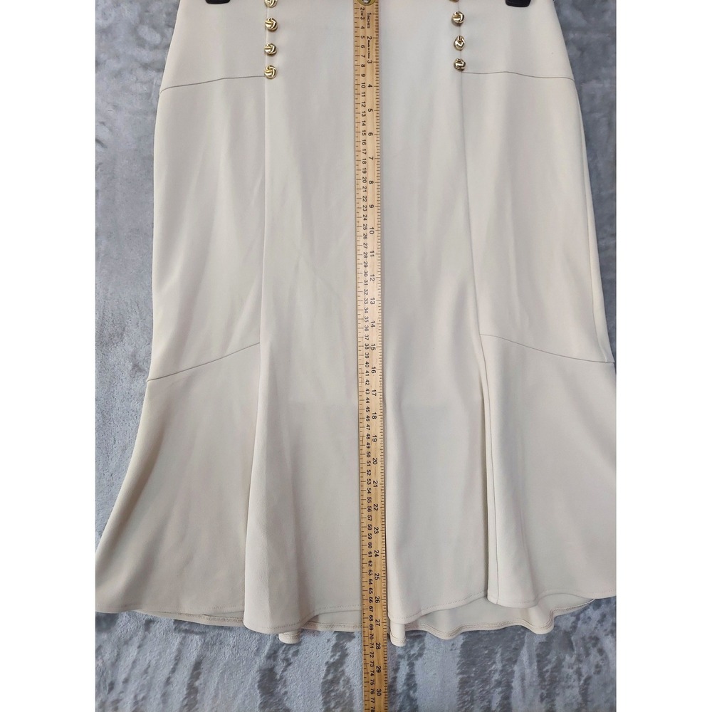 NYCC New York Clothing Co Cream Beige Gold Button Mermaid Flounce Midi Skirt M - Picture 5 of 7